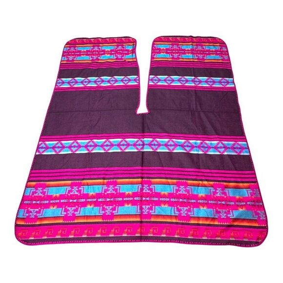 Reversible Tribal Print Poncho Wrap Shawl Kimono Alpaca Vintage Southwest Aztec - Picture 3 of 5